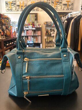 Rampage Teal Zip-Front Crossbody with Gold Hardware
